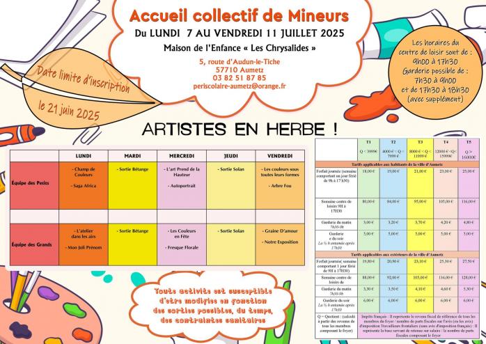 Affiche loisir 7 au 11 juillet 2025