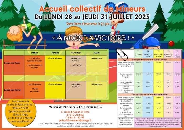 Affiche loisir du 28 au 31 juillet 2025