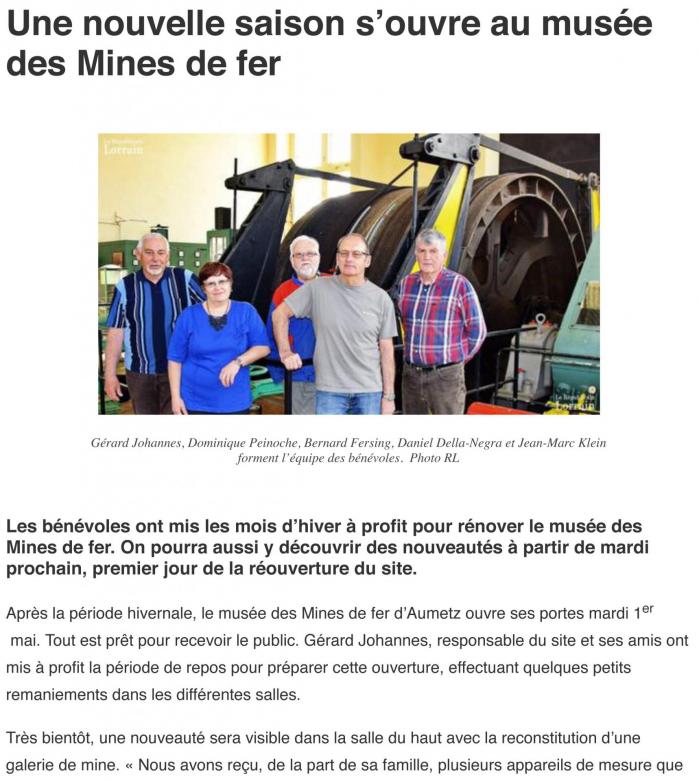 Aumetz nouvelle saison pour le muse e de la mine 24 04 2018 1