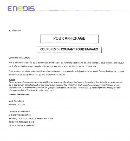 Coupure courant 2 juin
