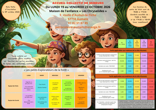 Plaquette activite centre de loisirs octobre 2026