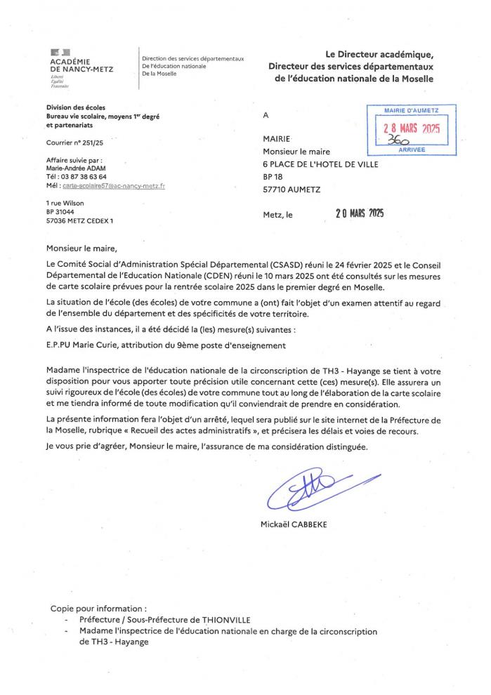 Poste supplementaire ecole