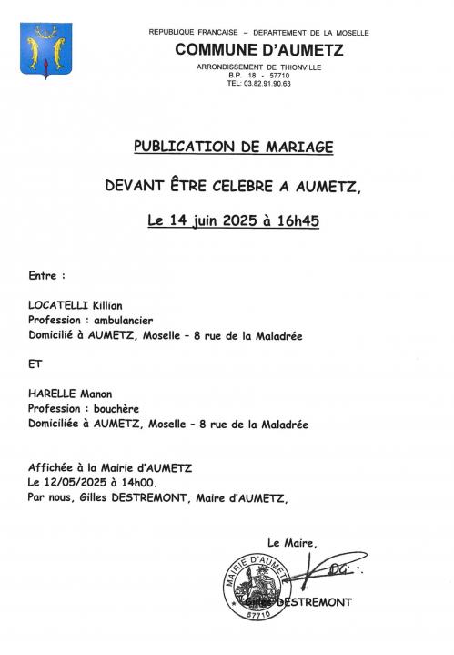 Publication bans mariage harelle locatelli