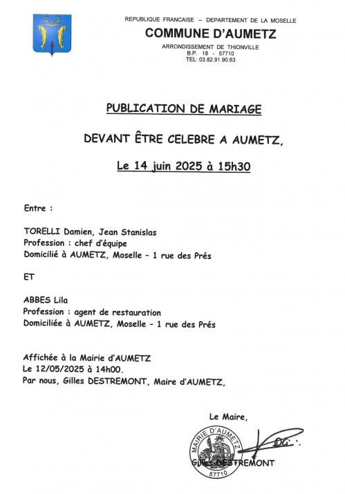 Publication bans mariage torelli abbes